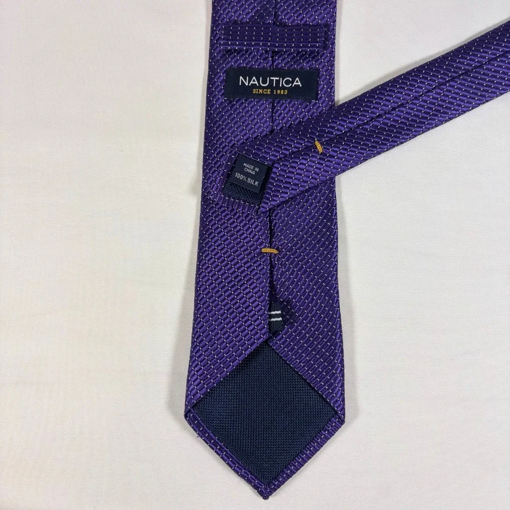 Nautica Silk‎ Tie Purple Geometric Micro Pattern Mens Necktie Preppy Corporate